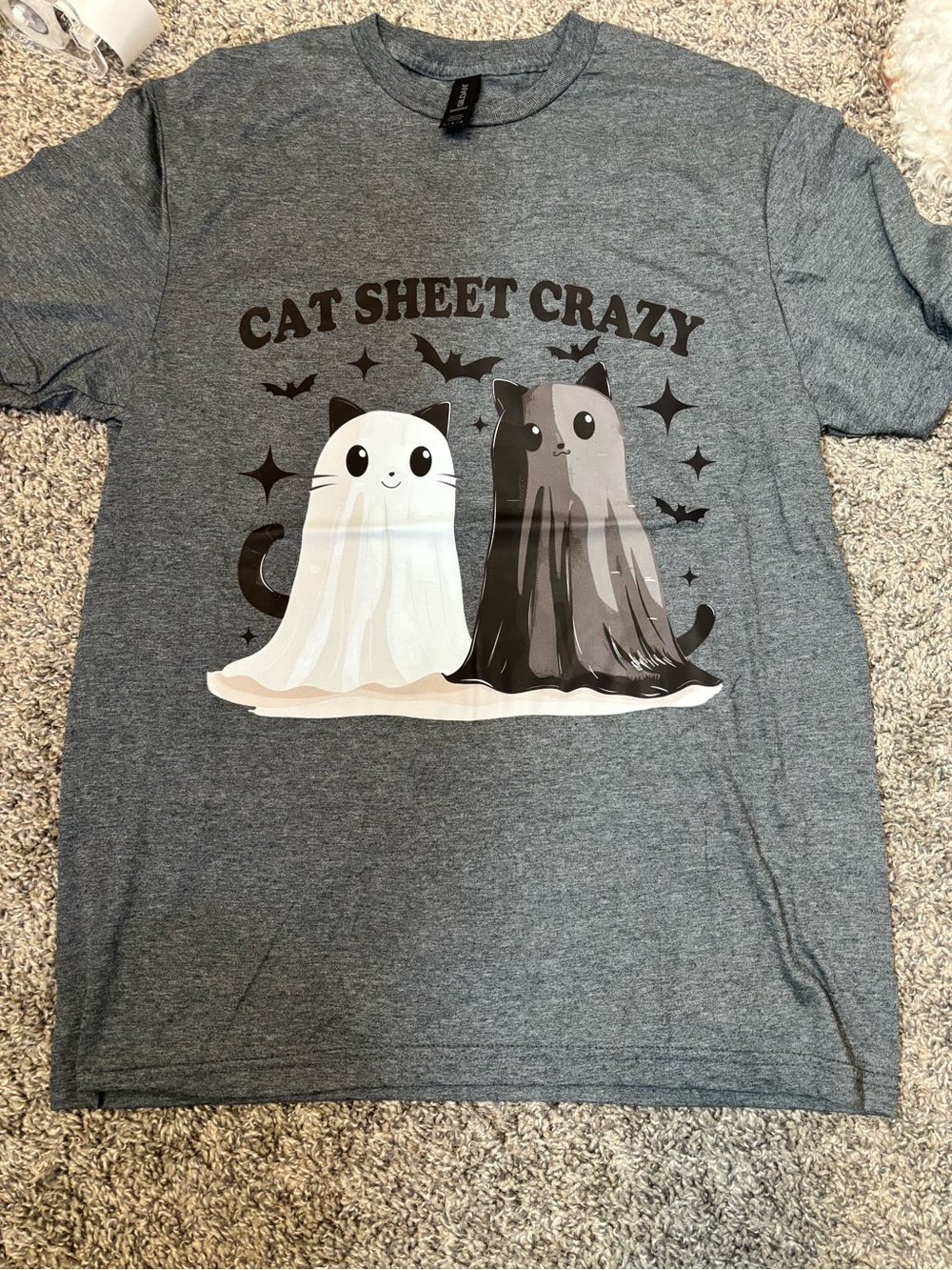 Cat Sheet Crazy Graphic Cat T-Shirt - Gray